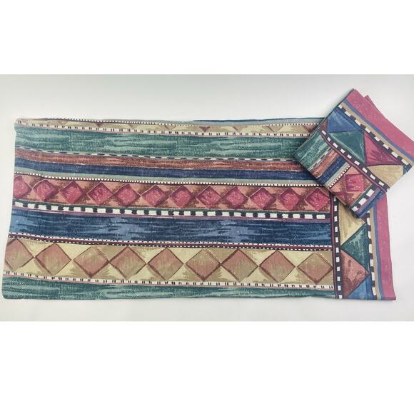 DAN RIVER 2 KING PILLOWCASES BLUE TAN TERRACOTTA KHAKI SOUTHWEST Geometric 80s 9 - Picture 1 of 12